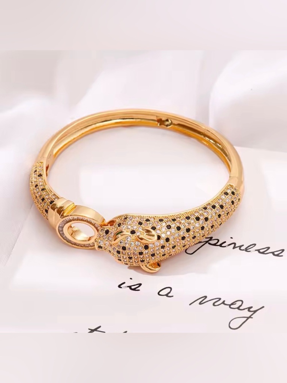 Gold Pavé big  Panther Bangle Bracelet - Women's Jewelry